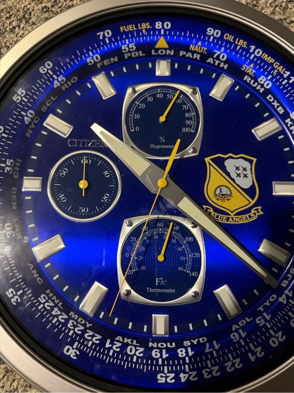 Citizen Gallery Blue Angels Wall Clock Silver Tone 13 1/2